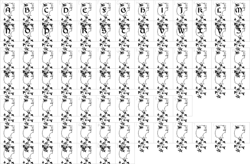 Character map of Lisburne Initials Font