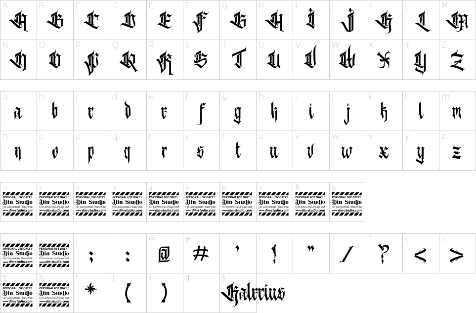 Character map of Kalecius Font