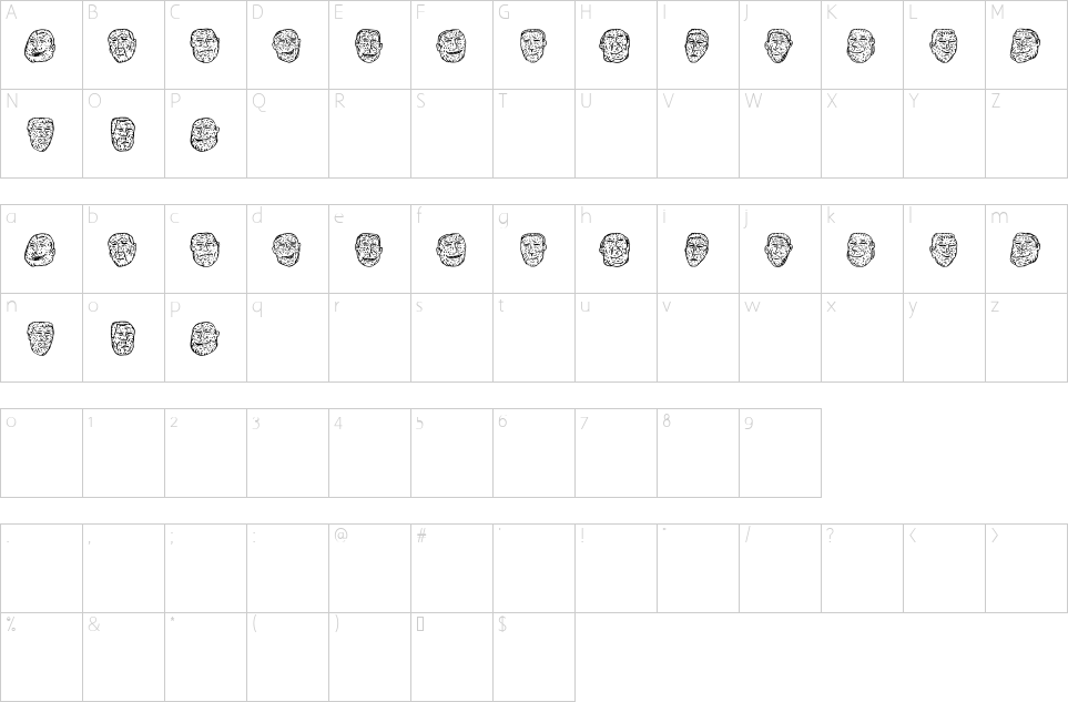 Character map of Opa Font