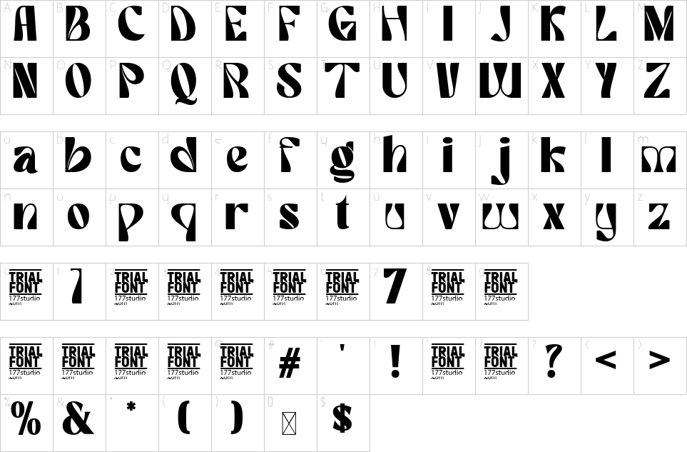 Character map of Categories Elegant Font