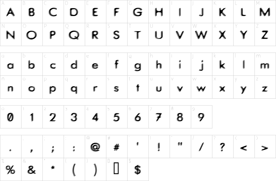 Character map of Upon Request Font