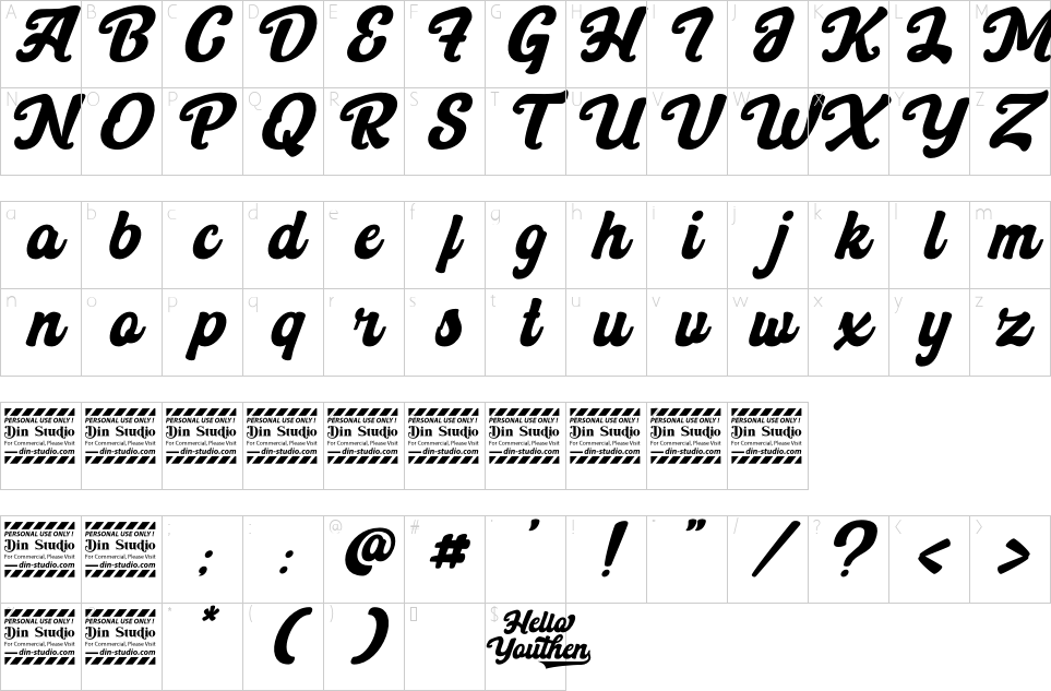 Character map of Hello Youthen Font