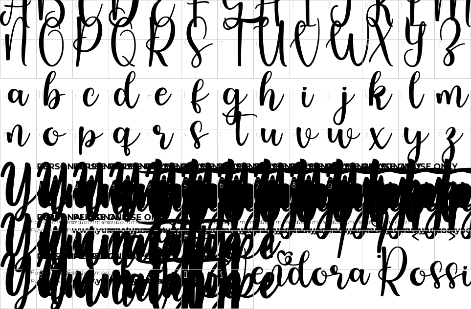 Character map of Vendora Rossie Font