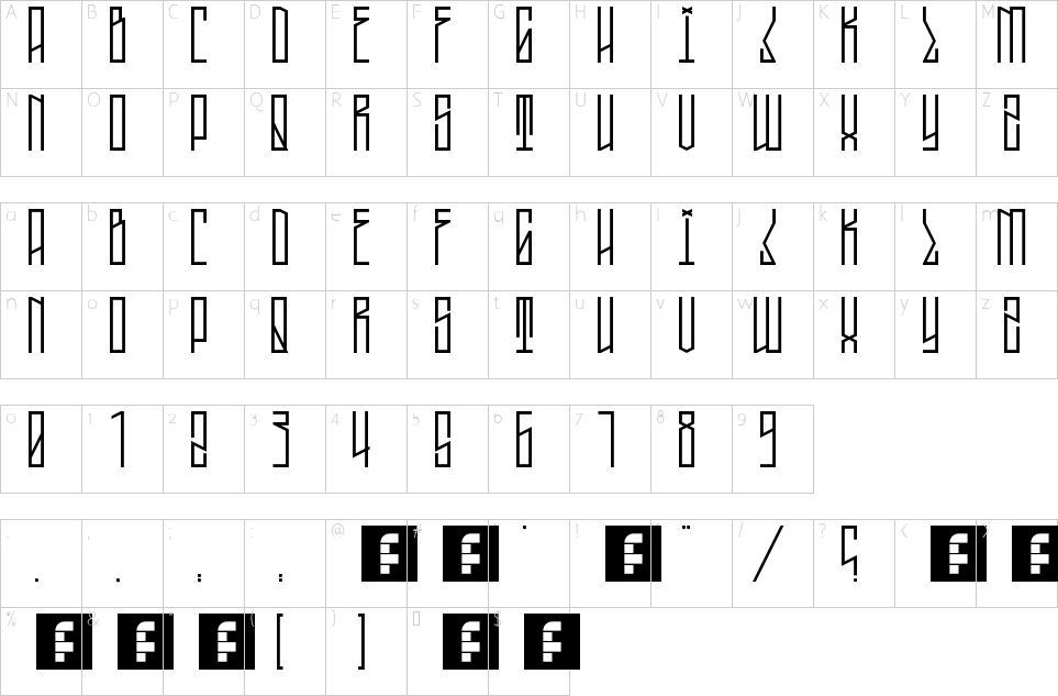 Character map of Tall Boy West Font