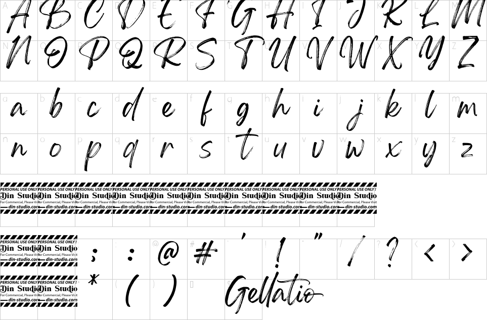 Character map of Gellatio Font