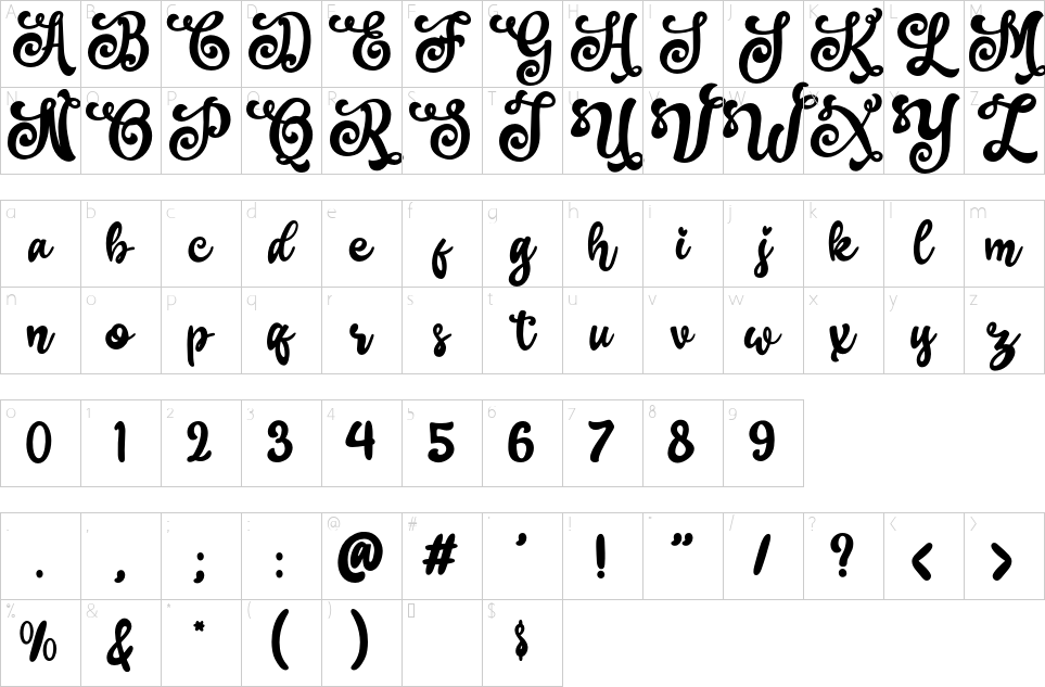 Character map of Andari Font