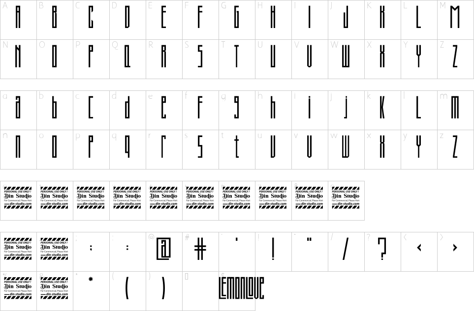 Character map of Lemonlove Font