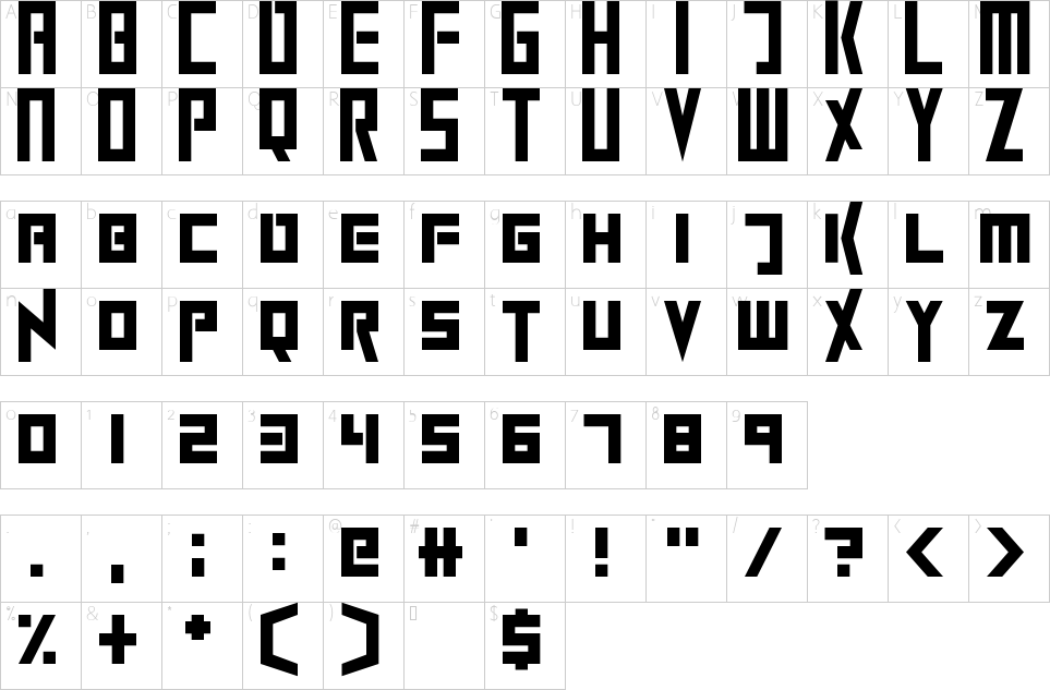 Character map of Extinction Event Font