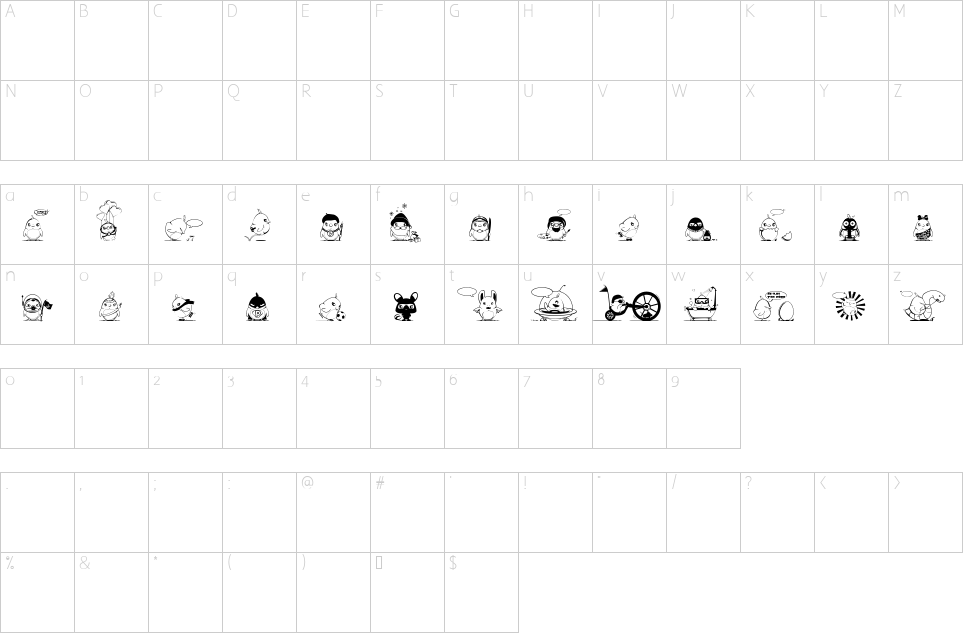 Character map of Piou Font
