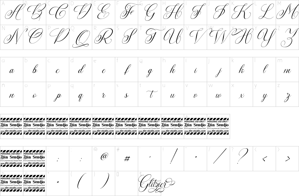 Character map of Glitzier Font