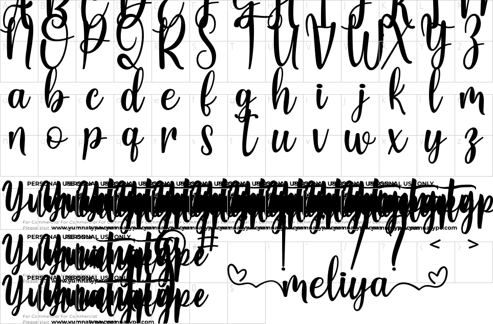 Character map of Meliya Font