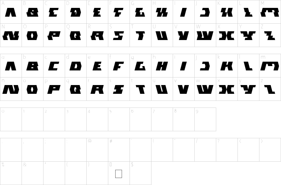 Character map of Gladiator Sport Font