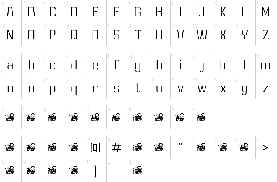 Character map of Ashety Font