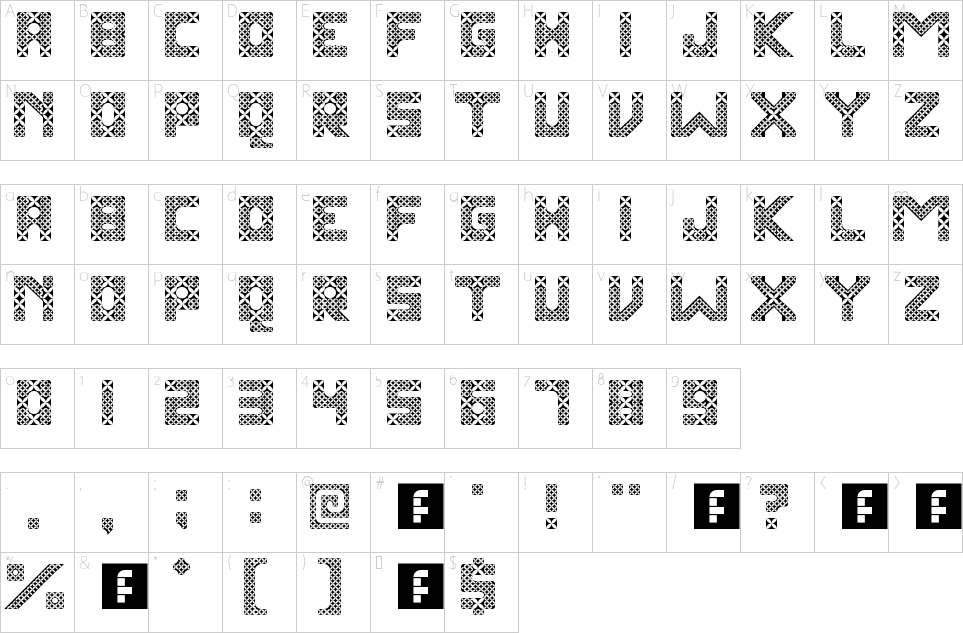 Character map of Kawung Textile Font