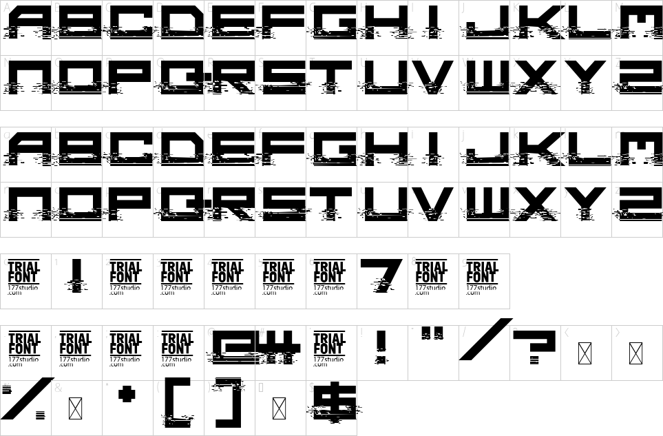 Character map of Digital Glitch Font