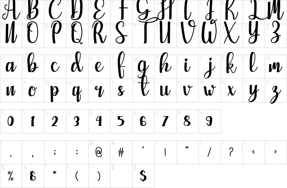 Character map of Castya Font