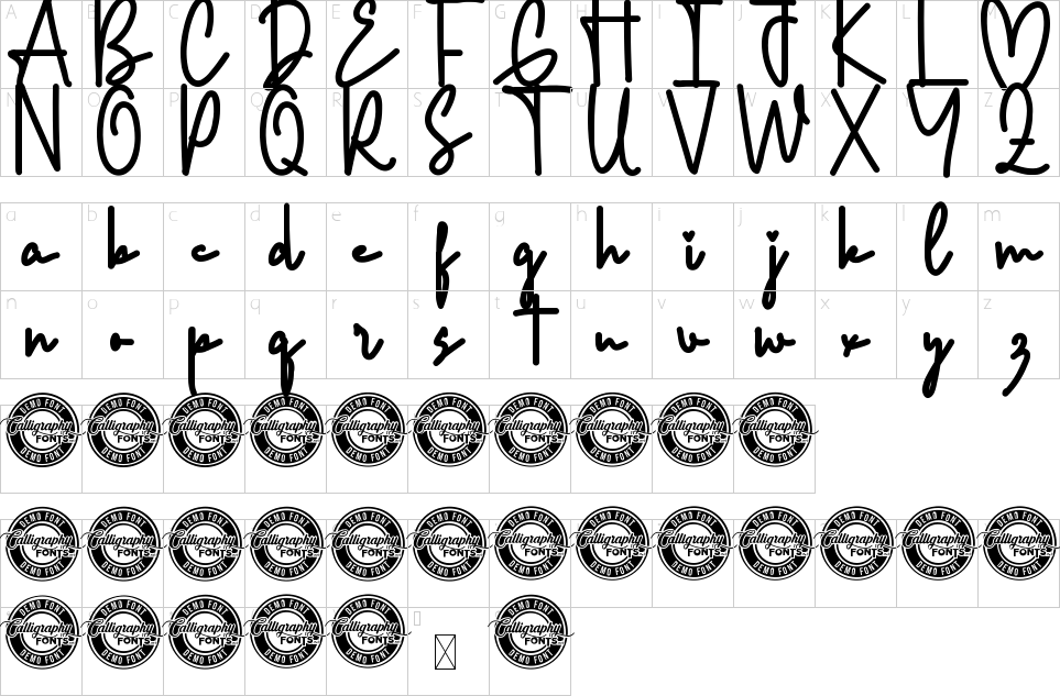 Character map of Good Memories Font