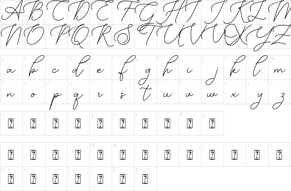 Character map of Manhattan Signature Font