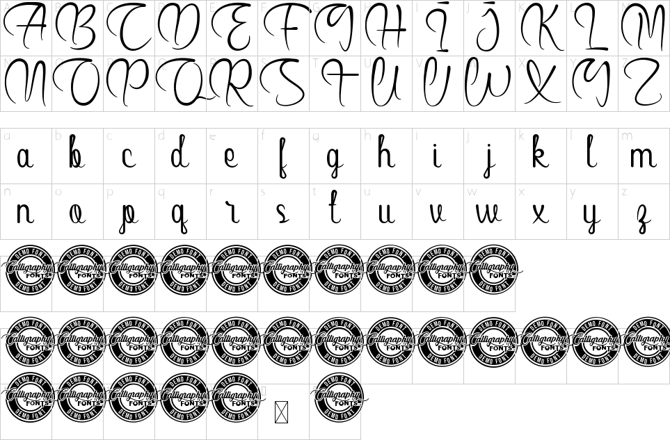 Character map of Charm Queen Font
