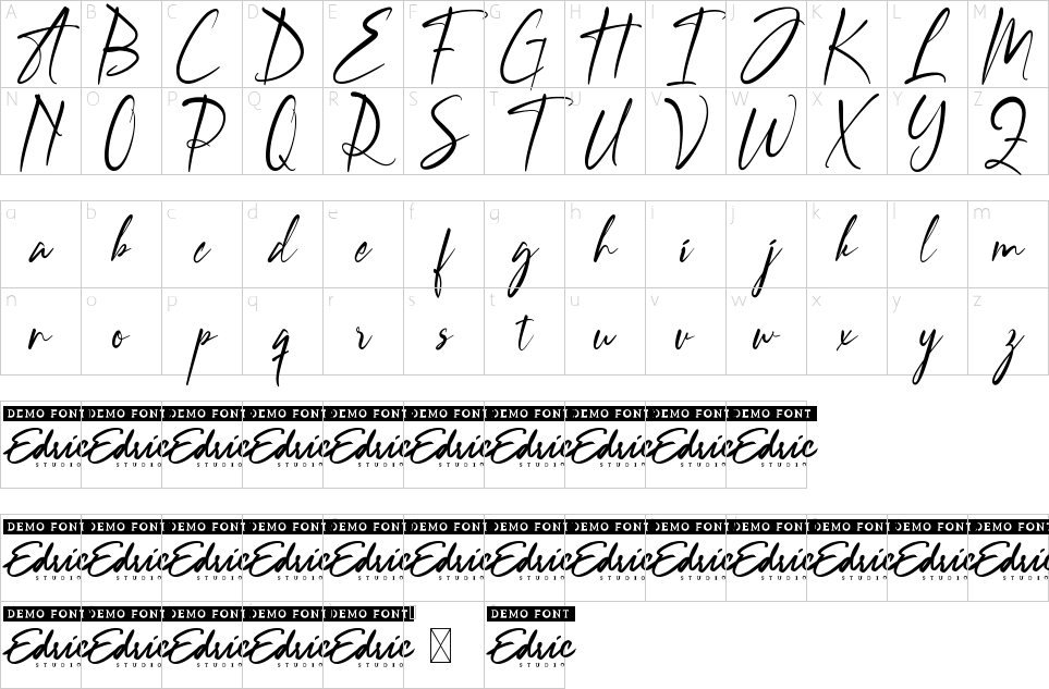 Character map of Sagittary Font