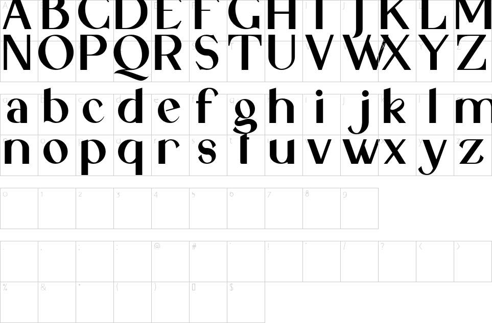 Character map of Qaligo Sans Font