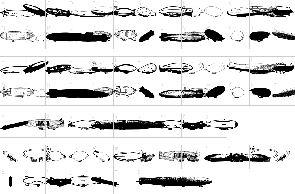 Character map of Xeppelin Font