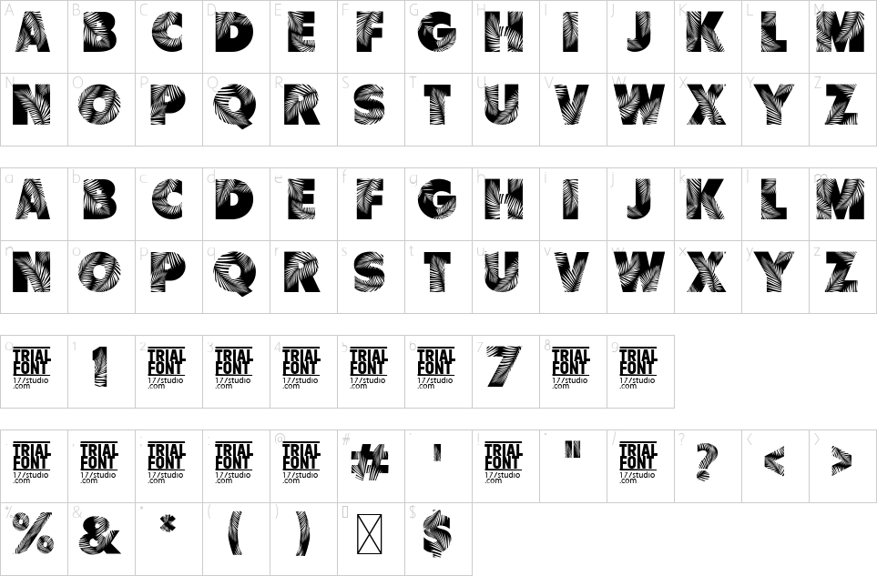 Character map of Palm Leaf Font