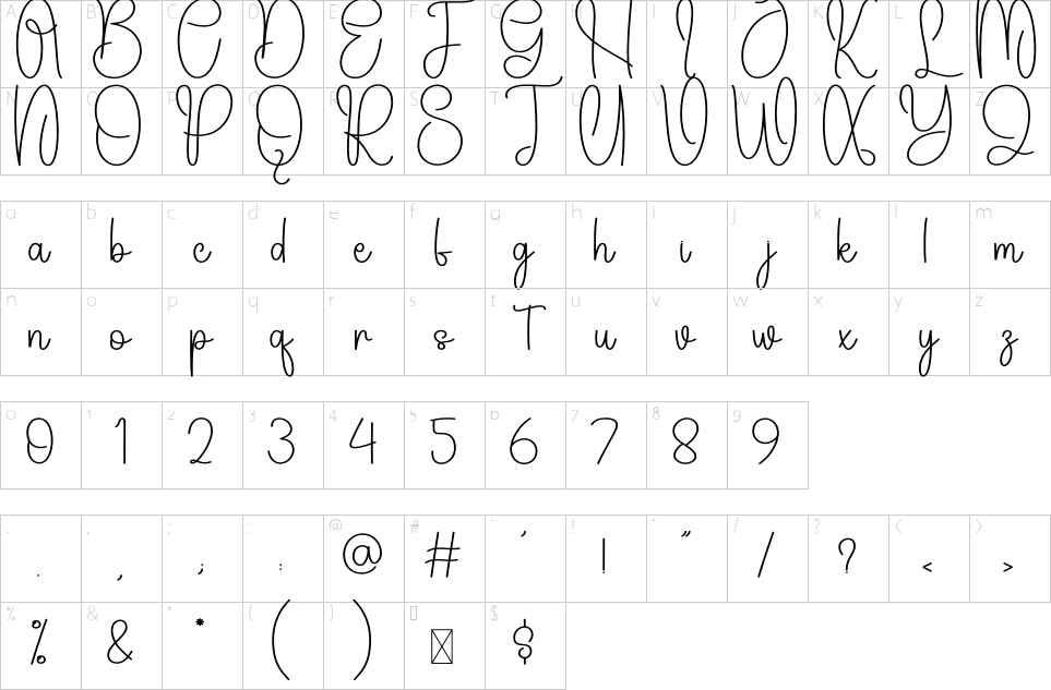 Character map of Rainbow Font