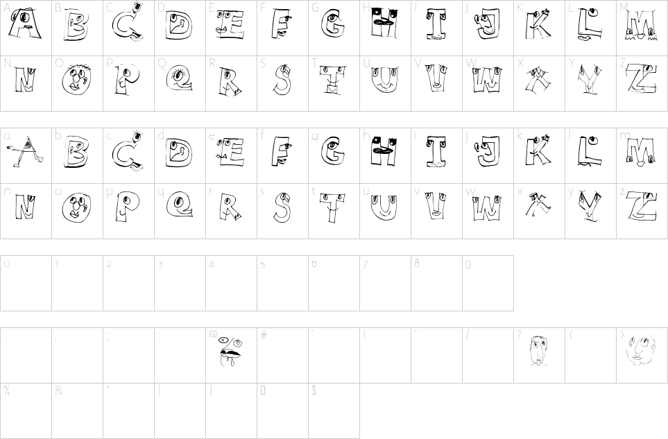 Character map of Eyes Alphabet Font