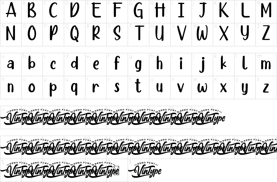 Character map of King Cartoon Font