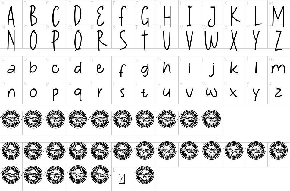 Character map of Lollipop Jar Font