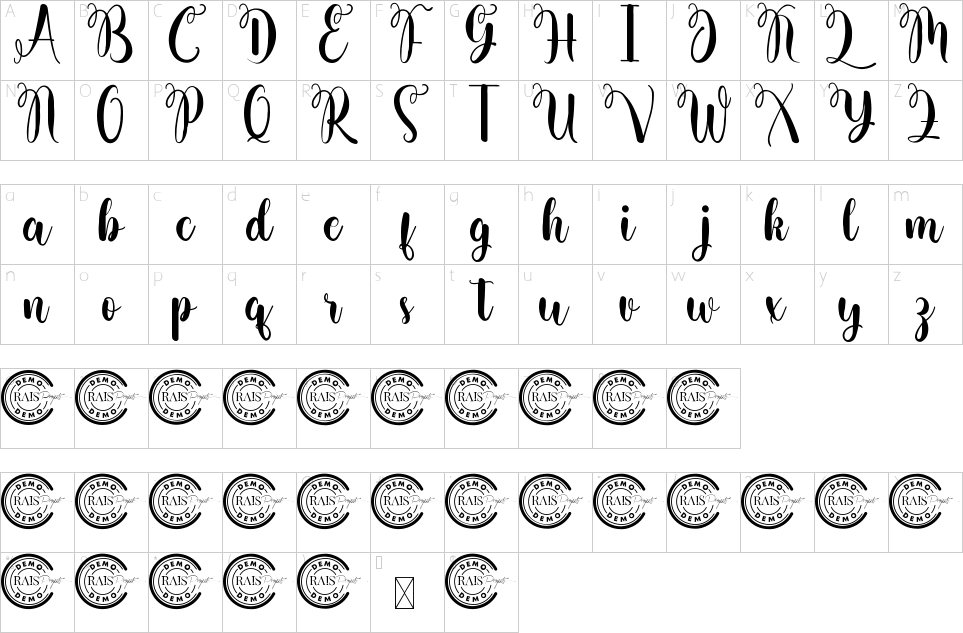 Character map of Vacation City Font