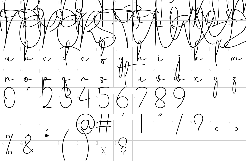 Character map of Photography Font