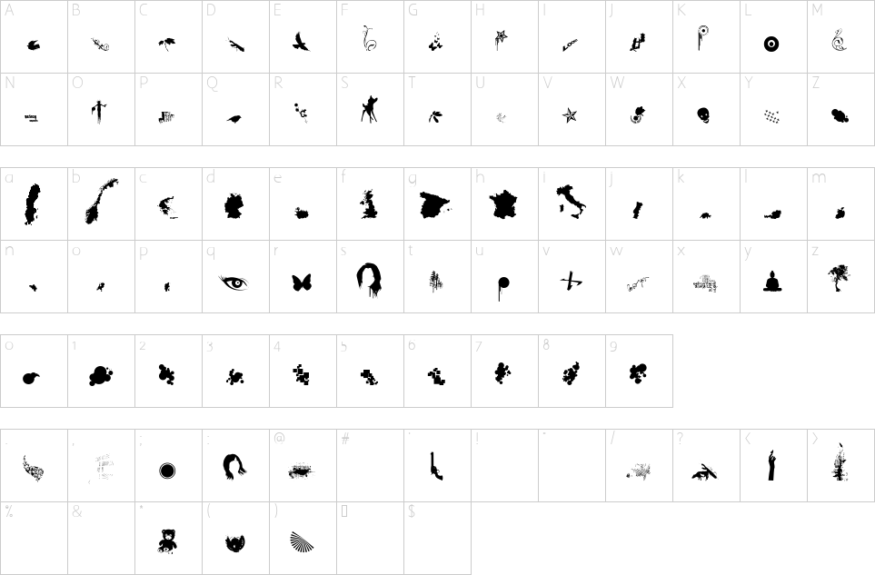 Character map of Loosydings Expert Font