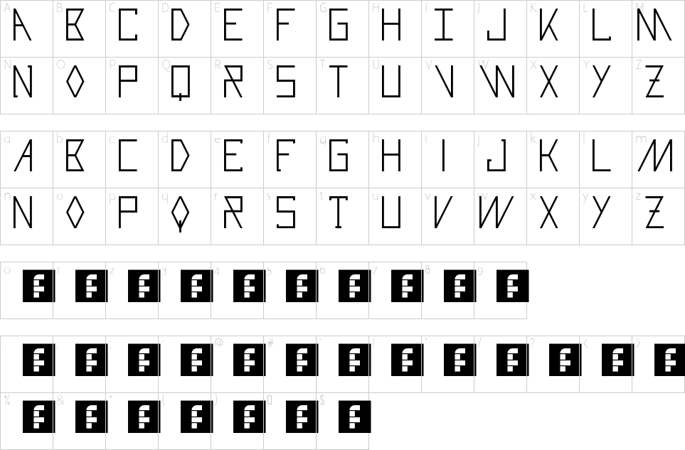 Character map of Razor Blade Font