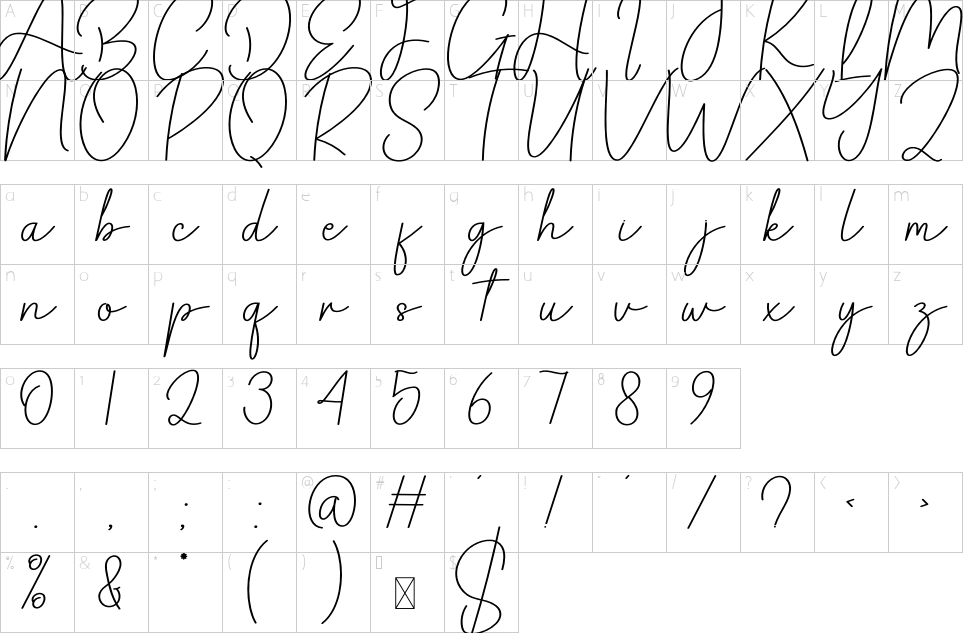 Character map of Angelica Signature Font