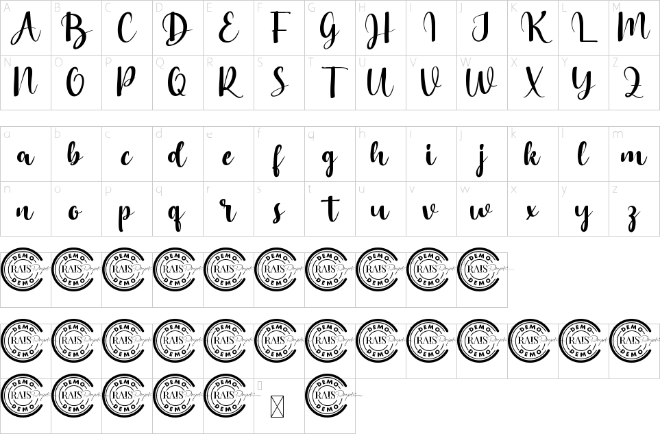 Character map of Before Thirty Font