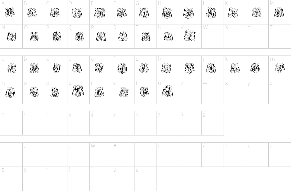 Character map of Hard To Read Monograms Font