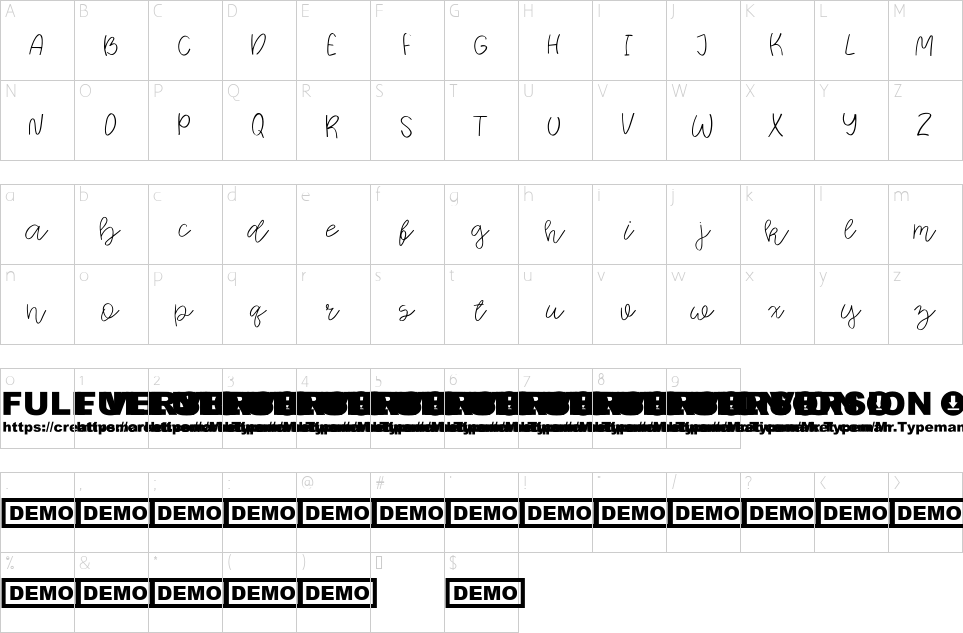 Character map of Yugen Font