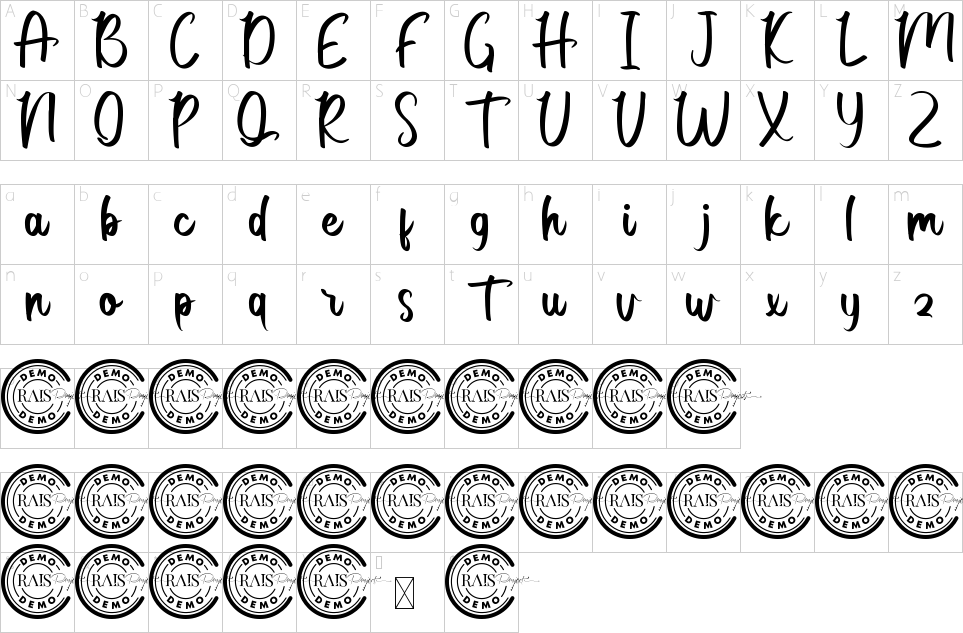 Character map of Felisya Font