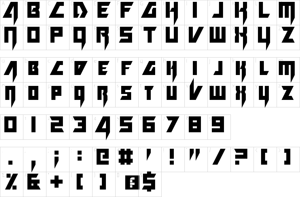 Character map of Death Hector Font