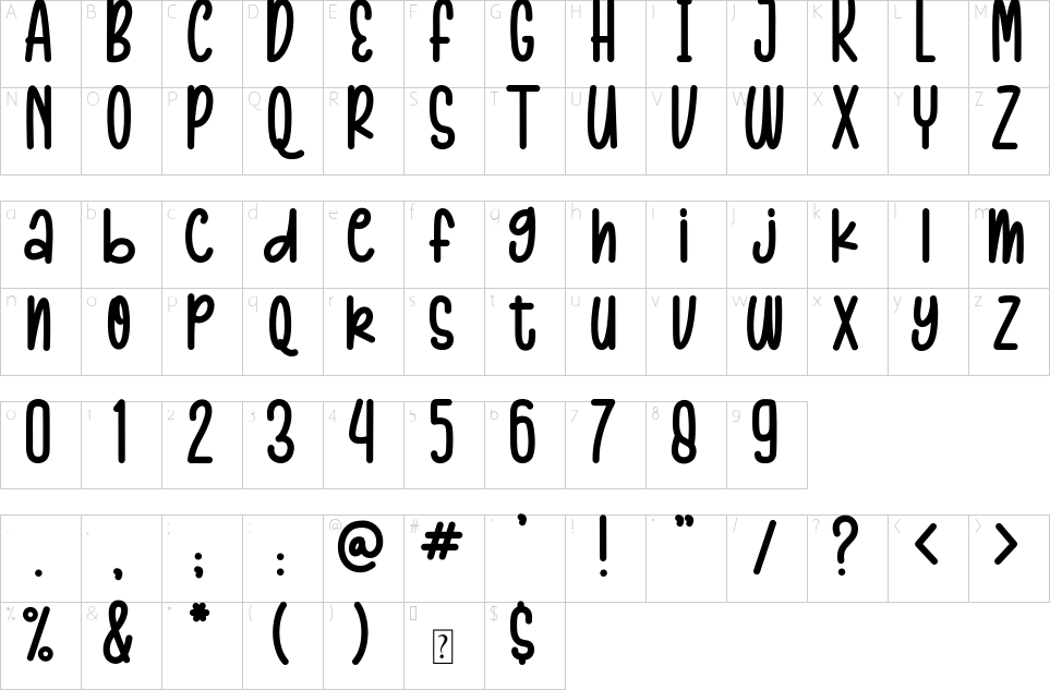 Character map of Barnie Kids Font