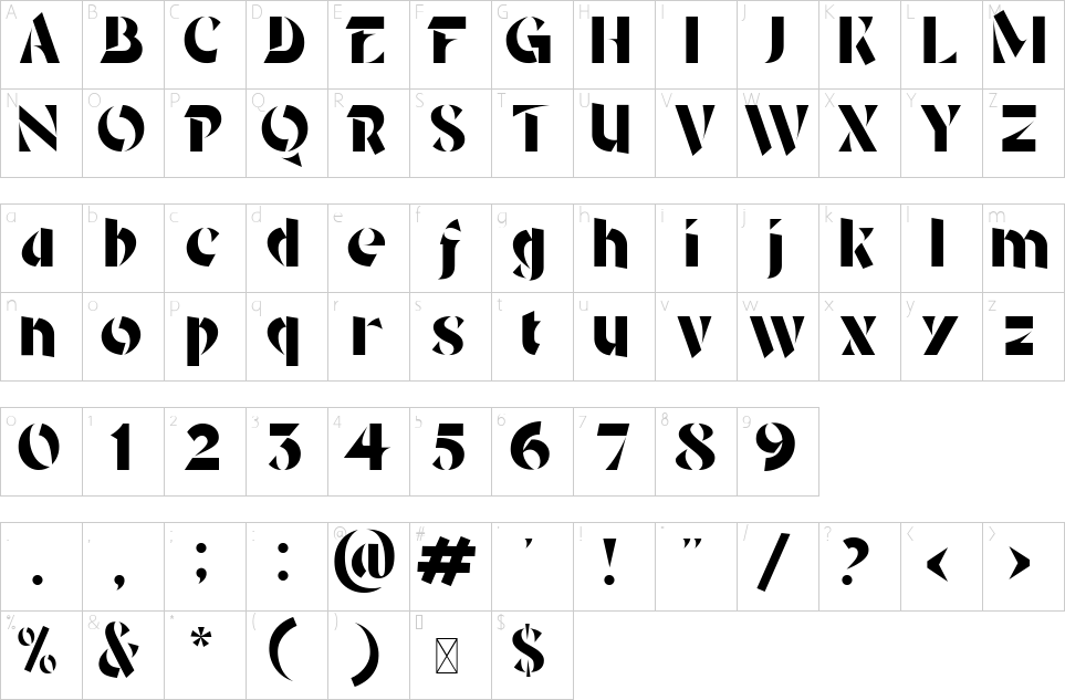 Character map of Tabela Font