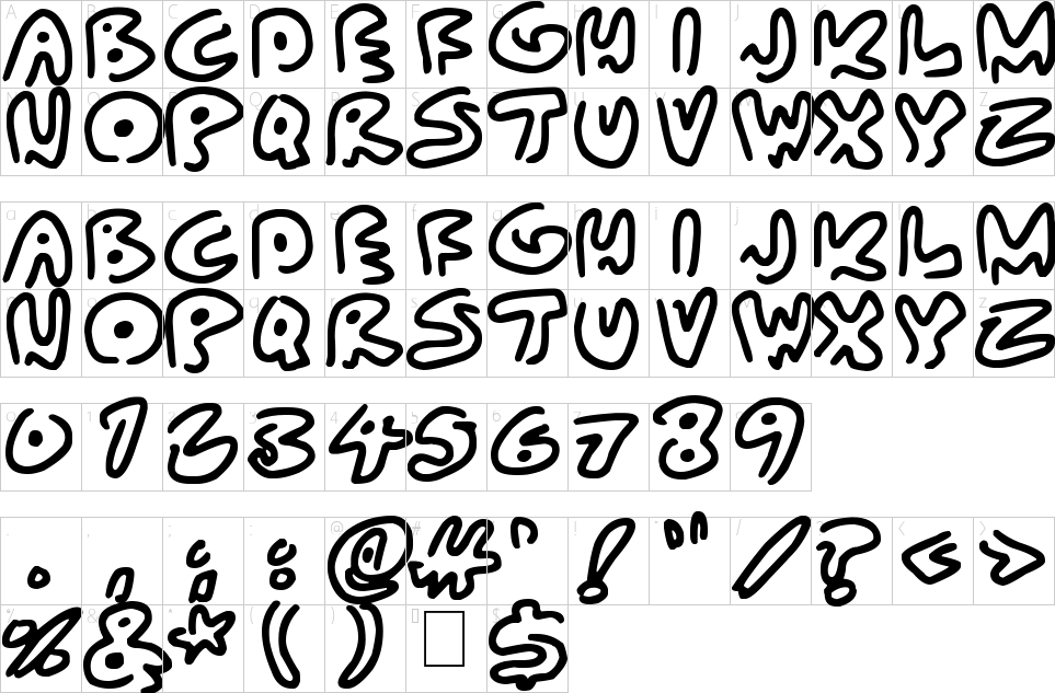 Character map of Almost Outlines Font