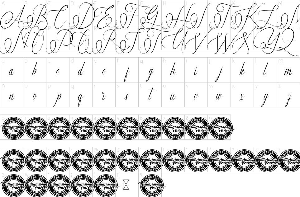 Character map of Louis Ahera Font