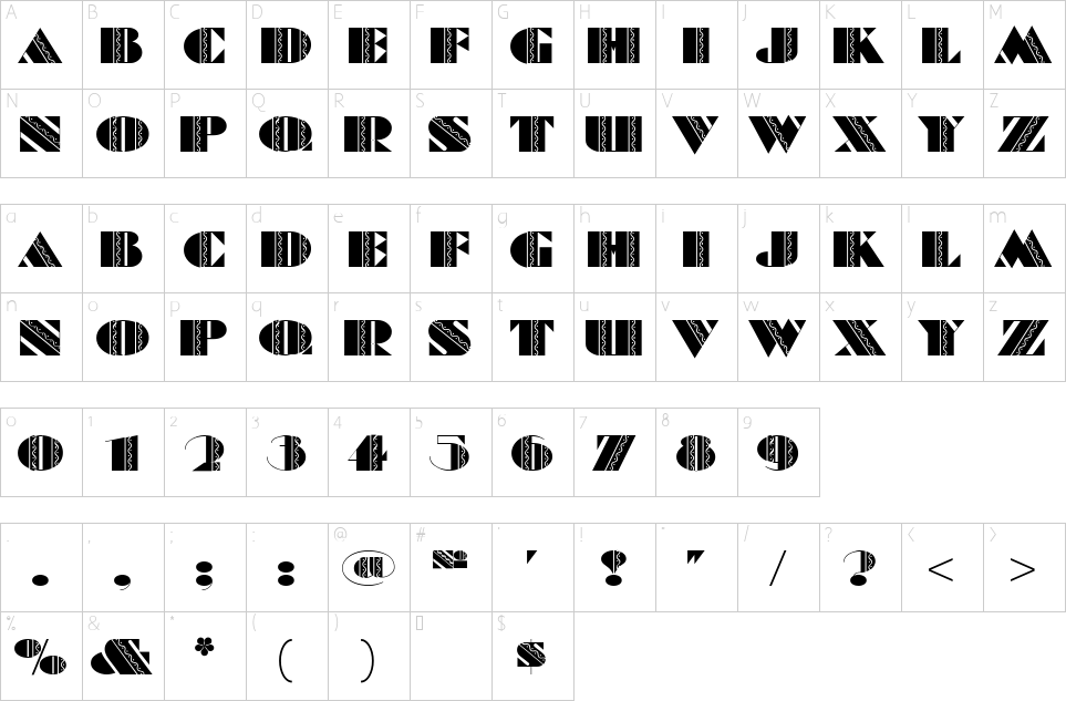 Character map of Fete Accompli Font