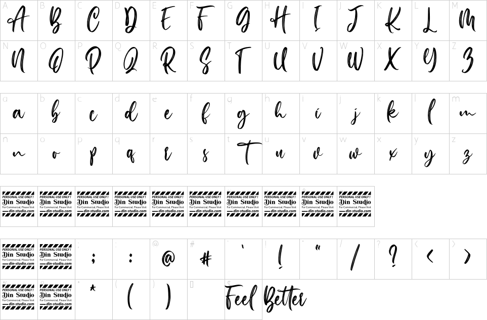 Character map of Feel Better Font