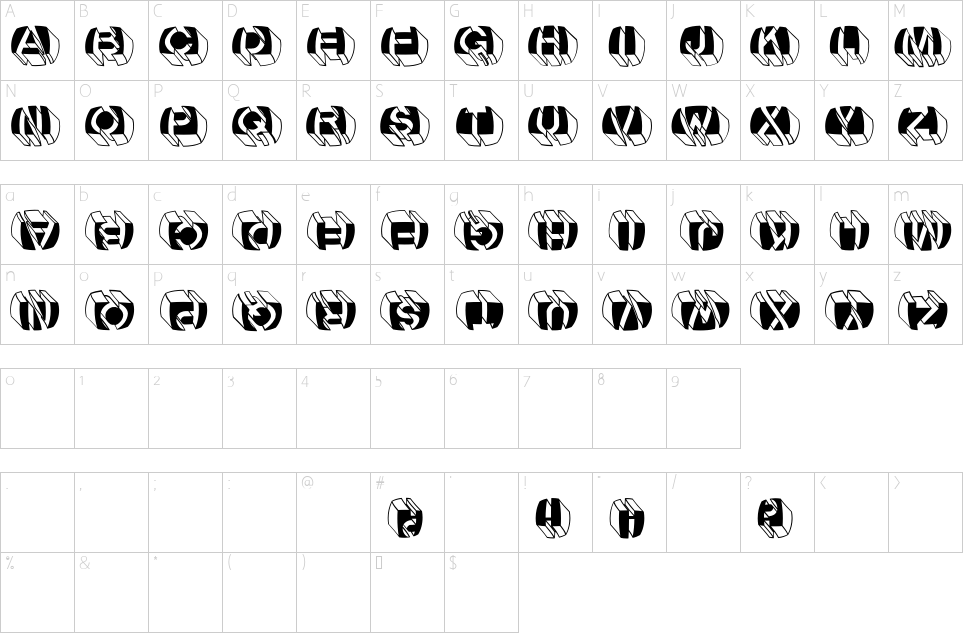 Character map of Letter Buildings Round Font