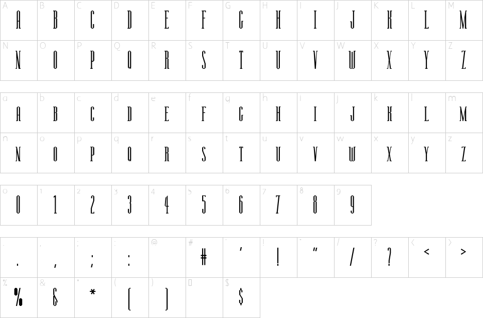 Character map of Manzanita Font