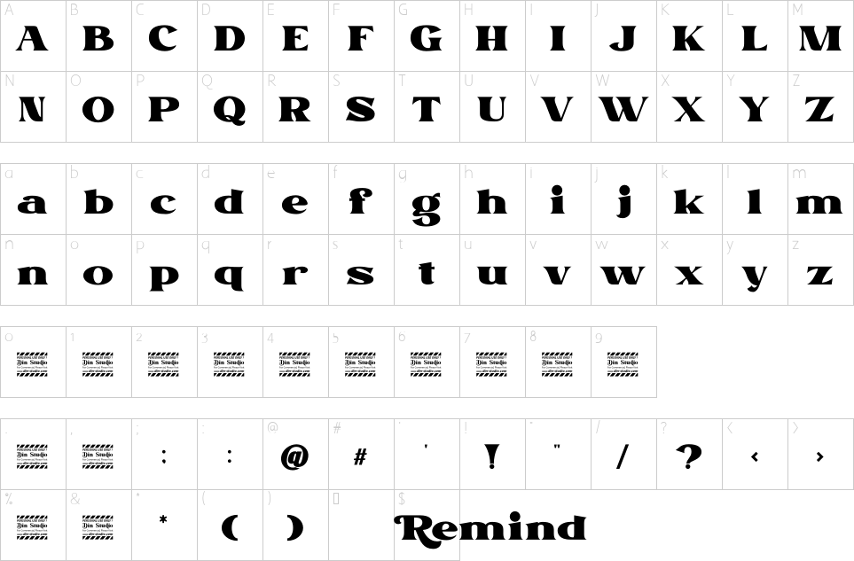 Character map of Remind Font